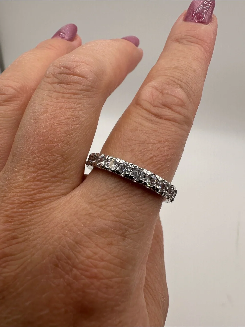 925 Sterling Silver Clear Round Prong Set Eternity Band Ring, Size 10